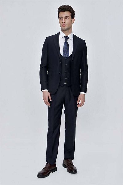 İmza Vestă căptușită cu guler mono bleumarin, cu 6 picături Costum slim fit1001225186
