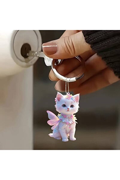 Burdabuldu ANAHTARLIK VE ARABA SÜSÜ KEDİ FİGÜRLÜ 3 BOYUTLU  (PEMBİŞ)