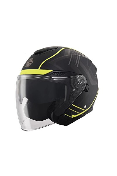 Scoyco OF-669 CAVALRY MAT SİYAH-NEON YARIM KASK (GÜNEŞ VİZÖRLÜ)
