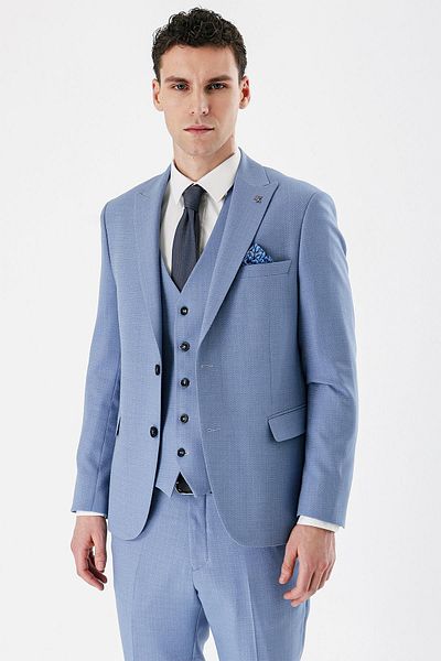 İmza Blue Patterned Swallow Collar Vest 6 Drop Slim Fit Slim Fit Classic Suit1001240157