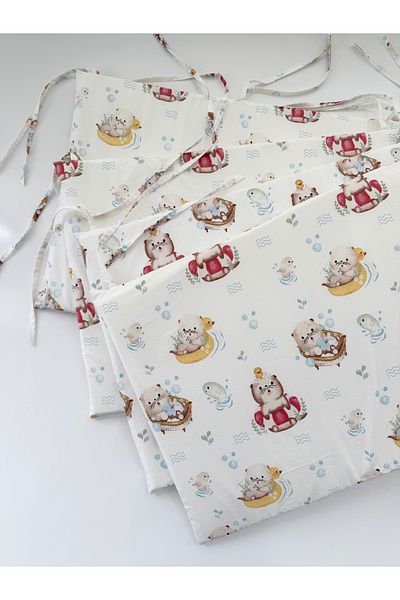 Jaju Baby 60 X 120 Cute Cat Crib Edge Protector Crib Edge Protection 60X120 cm 100% Cotton Fabric