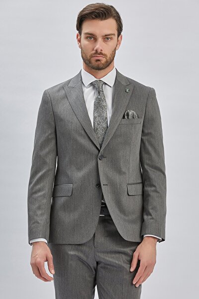 İmza Koyu Antrasit Düz Bez Ayağı 6 Drop Slim Fit Classic Esnek Takım Elbise 1001240173