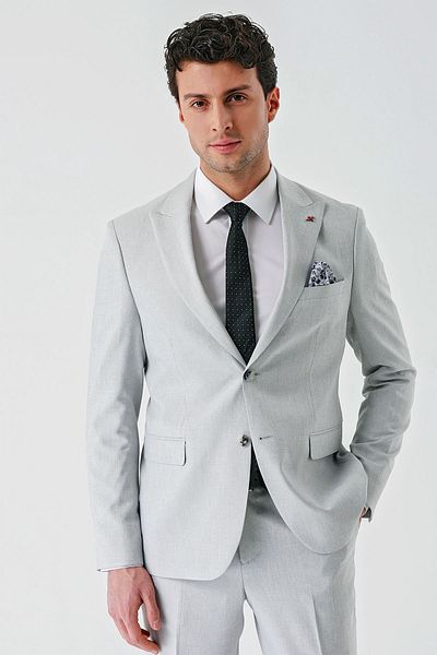 İmza Gray Slim Fit Knitted Suit - 6 Drop, Swallow Collar, Slim Fit 1001240112