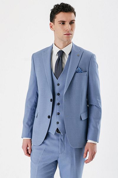 İmza Blue Patterned Swallow Collar Vest 6 Drop Slim Fit Slim Fit Classic Suit1001240157