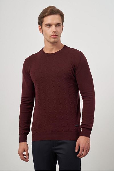 İmza Long Sleeve Patterned Claret Red Knitwear - Crew Neck, Classic Comfort Fit 1012245155