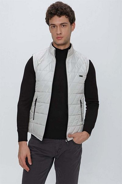 İmza Vestă pufă ocazională matlasată cu guler de culoare piatră1009225153