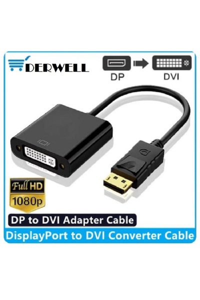 Derwell HD 1080P Ekran Portu DP DVI Adaptör DisplayPort To DVI Kablo Adaptörü...