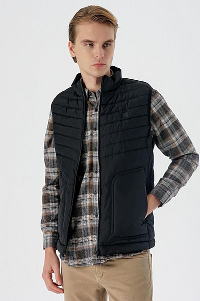İmza Black Stand Collar Filled Casual Puffer Vest1009235152