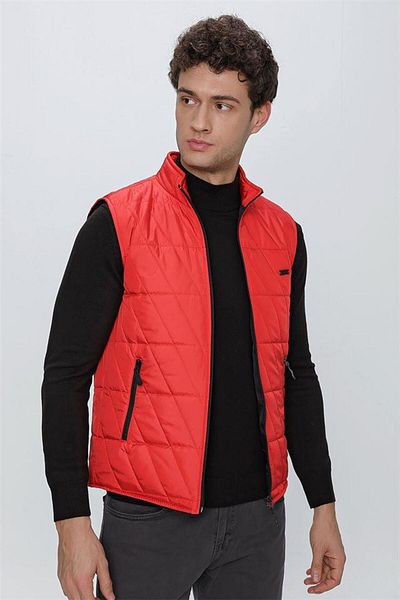 İmza Vestă pufă ocazională matlasată cu guler roșu deschis1009225153
