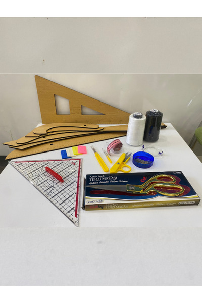 NGV dikişe başlagıç seti (riga cetvel,geoderik.kumaş makası,dikiş ipi,mezura,ilik sökücü,çizgi taşı)