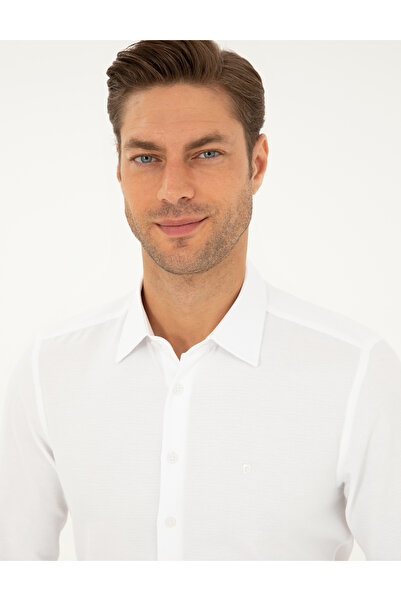 Pierre Cardin Beyaz Armürlü Slim Fit Uzun Kollu Gömlek 50294742-VR013