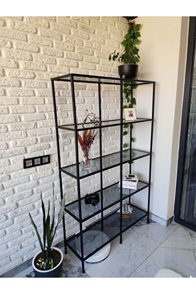Home Elegra Siyah Kitaplık Dekoratif Aksesuar Rafı Mutfak Rafı Füme Cam