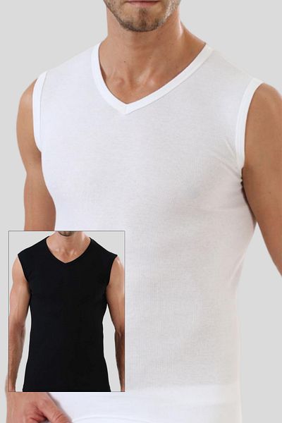 Arma Yıldız Men's Black - White T-Shirt Zero Sleeve V Neck Sleeveless Undershirts 2 Pack 100% Cotton