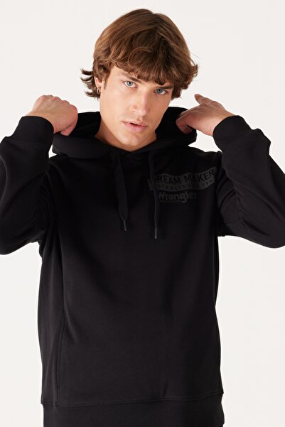 WRANGLER W232242001 Чорний чоловічий светр з капюшоном, з написом на лівому г...