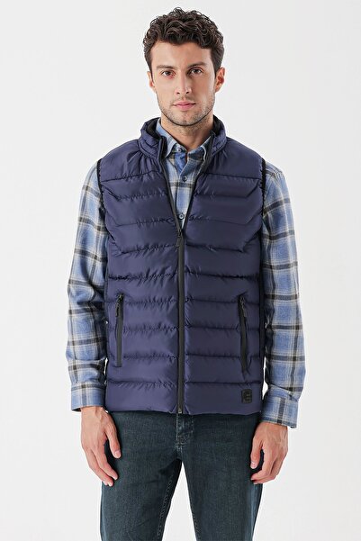 İmza Σκούρο Navy Blue Stand γιακά Casual Puffer γιλέκο 1009235150