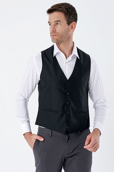 İmza V-Neck Black Classic Vest -1009235106