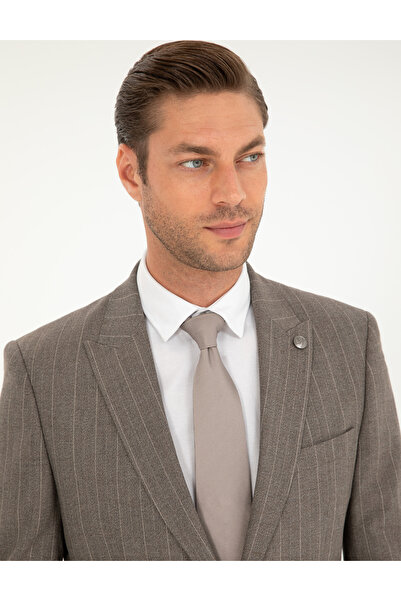 Pierre Cardin Açık Kahverengi Slim Fit Çizgili Takım Elbise 50295219-VR002