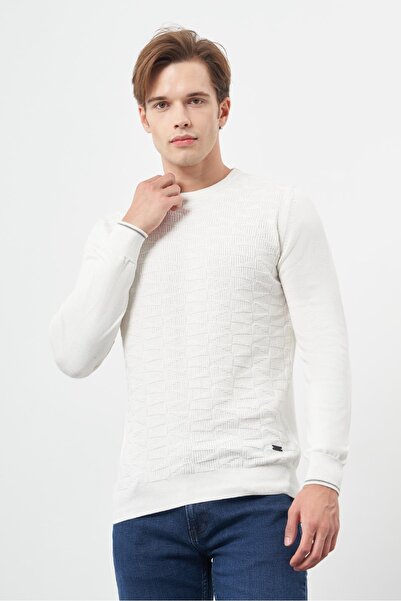 İmza Відкритий кремовий довгий рукав з власним візерунком, трикотажний велосипедний комір, класичний slim fit, трикотаж 1012245200