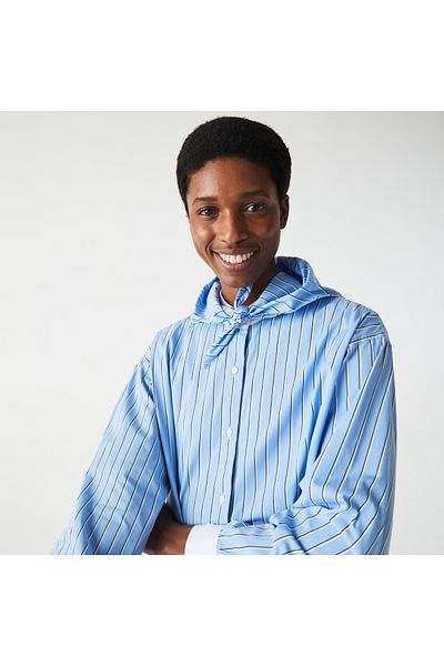 Lacoste L!Ve Women's Long Sleeve Shirt Collar Striped Blue - White Dress