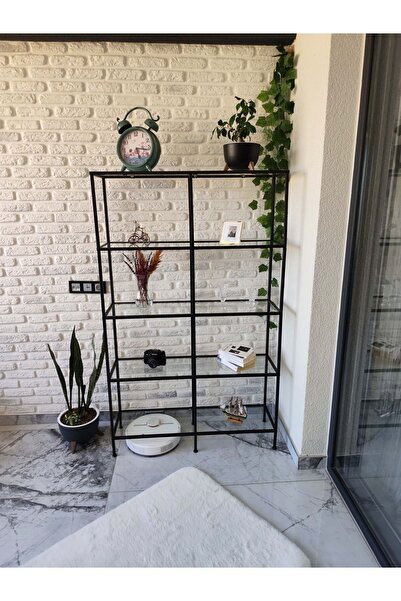 Home Elegra Siyah Kitaplık Dekoratif Aksesuar Rafı Mutfak Rafı Şeffaf Cam