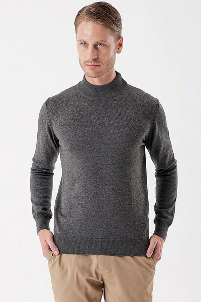 İmza Gray Long Sleeve Knitted Half Turtleneck Cotton Classic Comfort Fit Knitwear1012235001