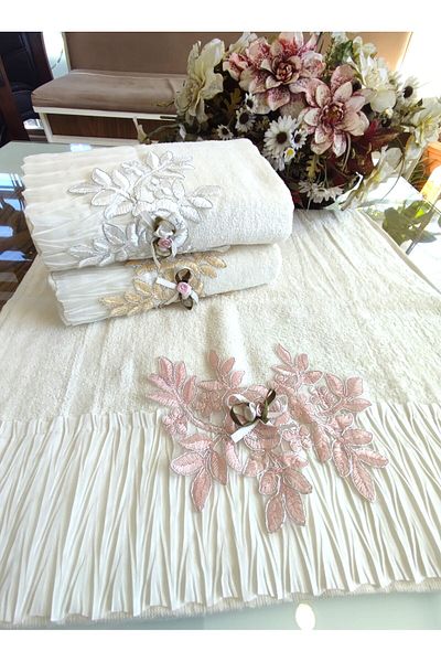 A.Z.H. Σετ πετσετών χεριών και προσώπου 50x90 cm Luxury Pleated Dowry - Σετ 3 πετσετών αρραβώνων