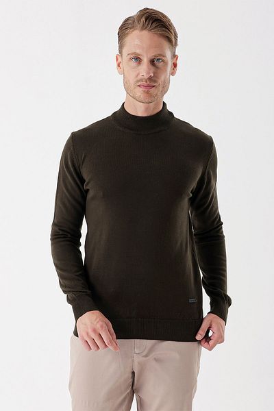 İmza Dark Khaki Long Sleeve Knitted Half Turtleneck Cotton Classic Comfort Fit Knitwear1012235001
