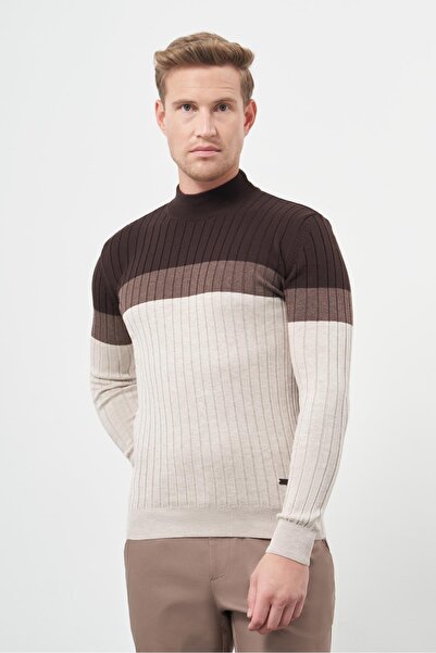 İmza Ανοιχτό μπεζ πλεκτό με λεπτή εφαρμογή - μακρυμάνικο, μισό ζιβάγκο, αυτοσχέδιο 1012245154