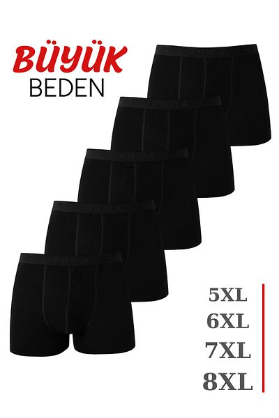 Arma Yıldız Ανδρικό Μαύρο Μεγάλο Μέγεθος Boxer Cotton Lycra Μαλακό και ελαστικό ύφασμα 5 Πακ