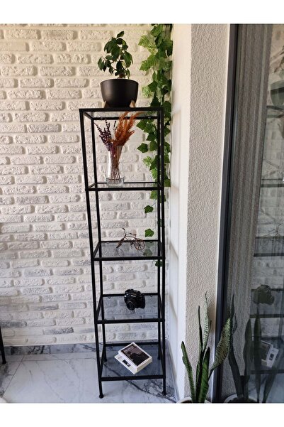 Home Dali Siyah Köşe Kitaplık Dekoratif Aksesuar Rafı Mutfak Rafı 40 cm Füme Camlı
