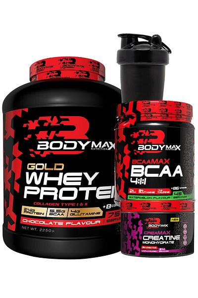 BODYMAX Gold Whey Protein Powder 2250 Gr Chocolate + Bcaamax Bcaa 585 Gr Watermelon + Creamax Creatin 120 Gr