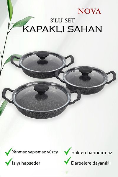 COOK KİTCHEN Nova 3-Piece Saucepan Set with Lid