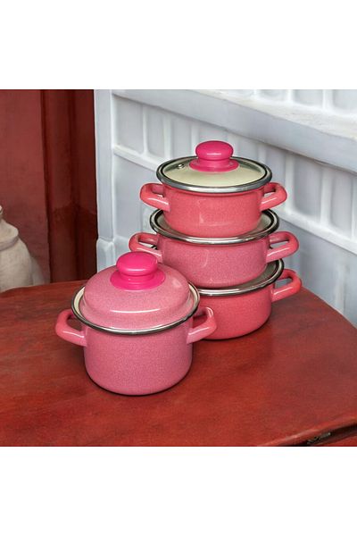 emaye market Enamel Mini Pot Set - 8 Pieces Egg Boiling and Sauce Food Pot