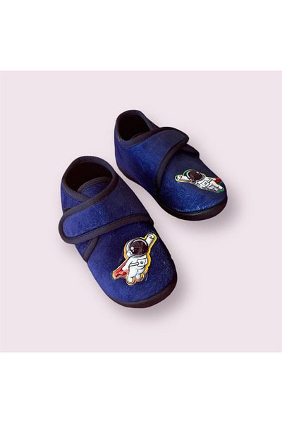 AkınalBella Boy's Navy Blue Lighted Plush Fluffy Slippers - Velcro Home Shoes