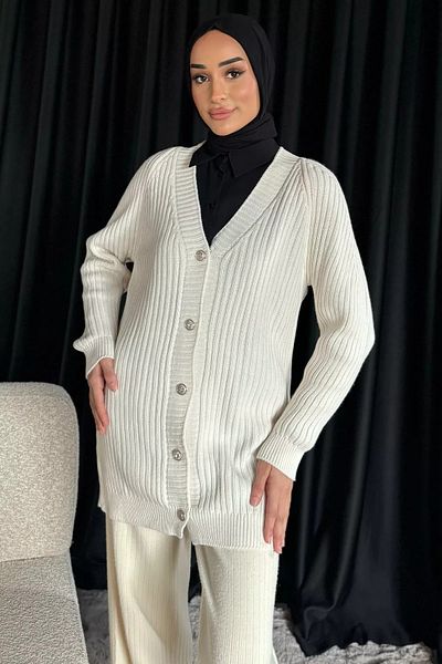 julude Tricotaj tricotat Hijab crem Cardigan