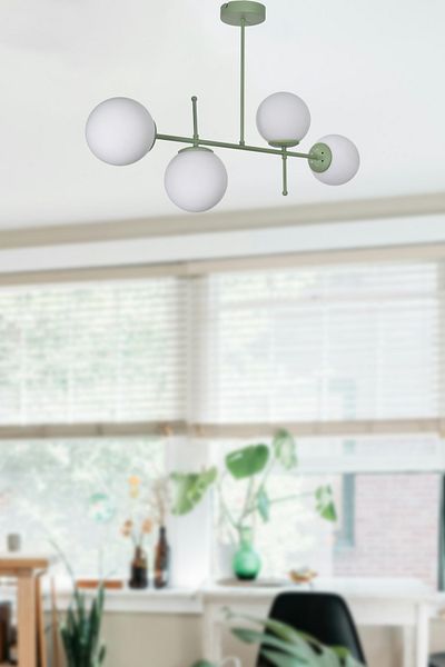 Modavize Feris Modern Design Living Room Kitchen Bedroom Green Color White Glass 4-Piece Chandelier