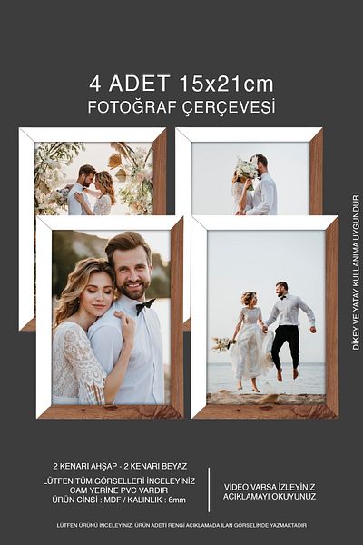 Bytwo 4 Pieces 15X21 Frame - A5 Mdf Frame - Photo Frame - Wood-White 2 Color Frame