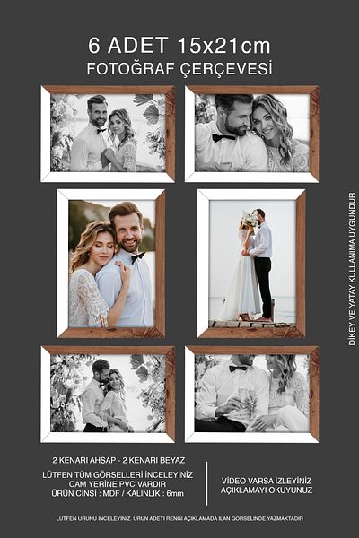 Bytwo 6 Pieces 15X21 A5 Mdf Photo Frame - Wooden-White 2 Color Frame