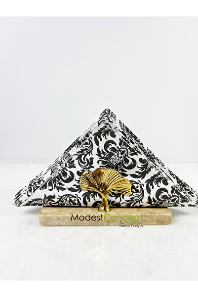 Modestmar Travertine Marble Napkin Holder Gold Gingko Object Semicircle Napkin Holder