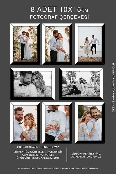 Bytwo 8 Pieces 10X15 Frame - Mdf Frame - Photo Frame - Black-White 2 Color Frame