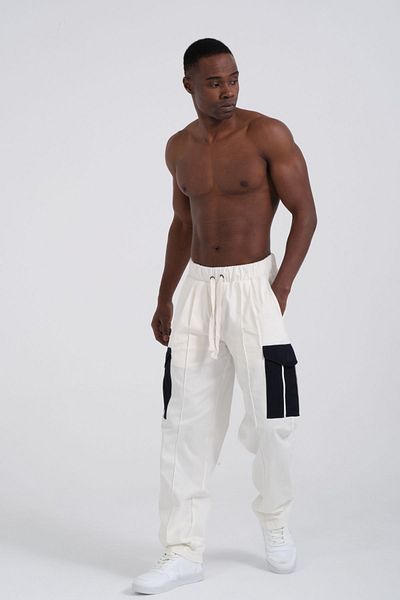 RELAXL Ecru Gabardine Baggy Fit Άνετο Παντελόνι με Πλαϊνές Τσέπες - 100% Βαμβάκι