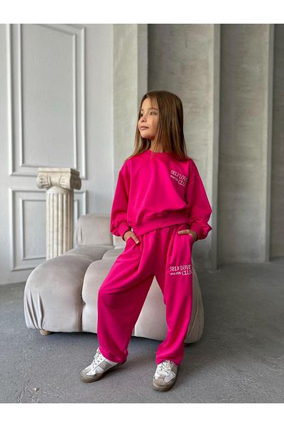 le petit sole Girl's Self Love Slogan Oversize Top and Bottom Set