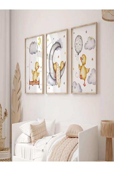 woodhomeworks Ahşap Çerçeveli Bebek, Çocuk Odası 3 Lü Tablo set