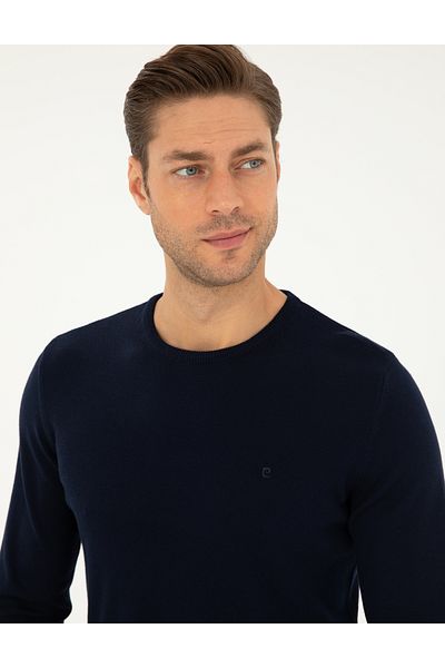 Pierre Cardin Navy Blue Slim Fit Crew Neck Basic Knitwear Sweater 50296575 -Vr033