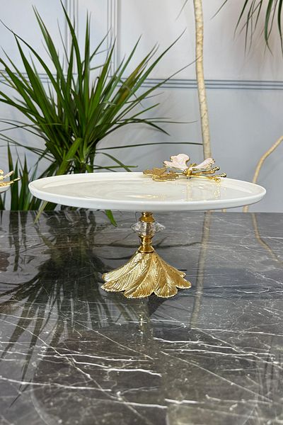 MAY HOME Sedef Butterfly Oil Lamp Footed Porcelain Presentation Serving Plate