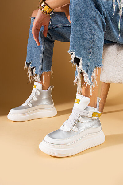 Pembe Potin Yeni Sezon Gri Yüksek Rahat Taban Çırlı Sneaker Bot