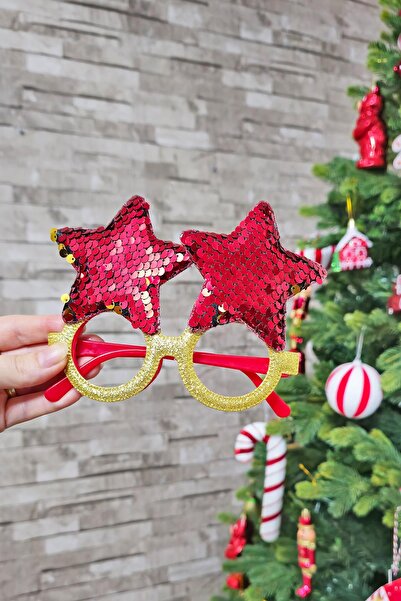 PEKSHOP نظارات حفلات رأس السنة الجديدة على شكل نجمة مطرزة باللون الأحمر والذهبي