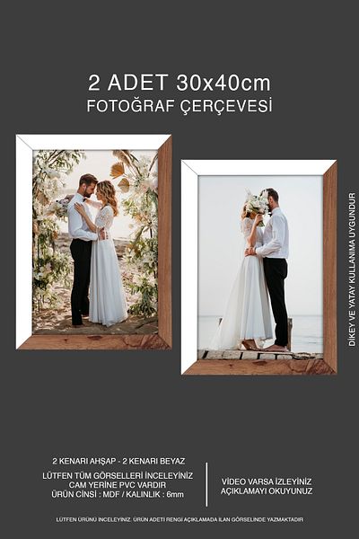 bymat 2 Pieces 30X40 Mdf A3 Frame - Wooden-White 2 Color Photo Frame