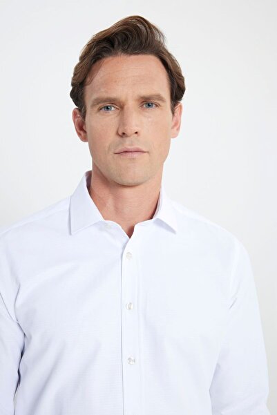 ALTINYILDIZ CLASSICS Бяла риза с прилепнала кройка и класическа яка Dobby