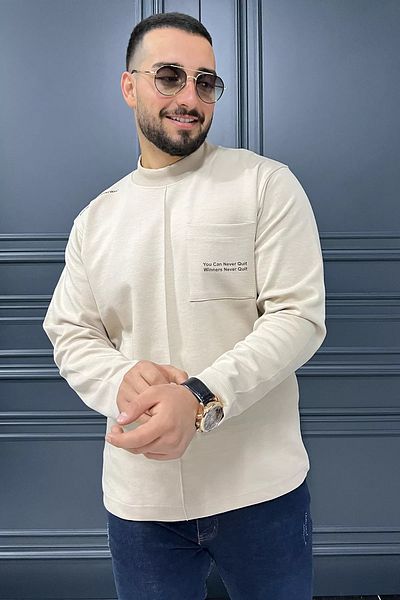 MİSHAR İTALİA Ανδρικό φούτερ με στάμπα Mink Text με διπλή όψη με τσέπες